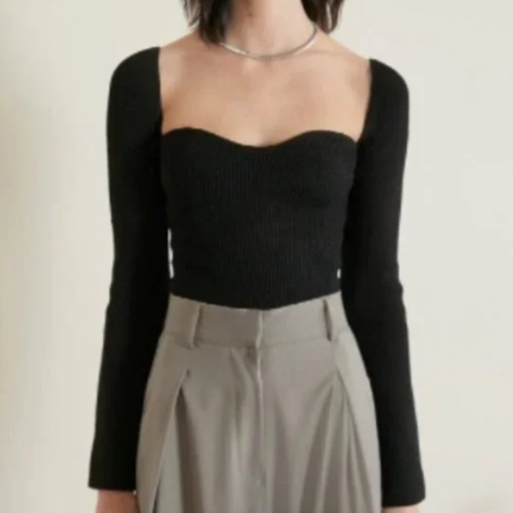 Pixie Market Chiara Bustier Knit Long Sleeve Top  Size M